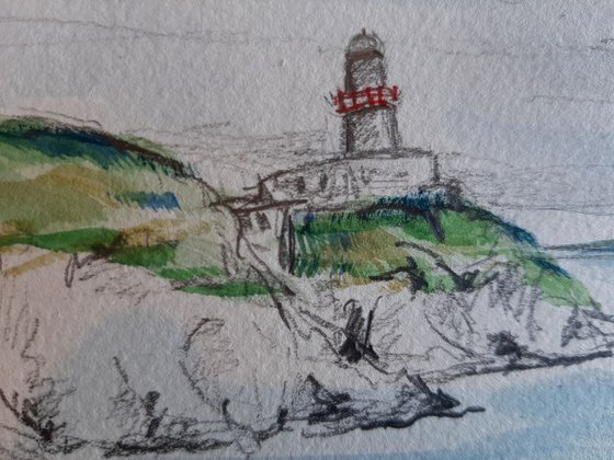 Breezy Skies over Howth head Lighthouse - watercolour and pencil study