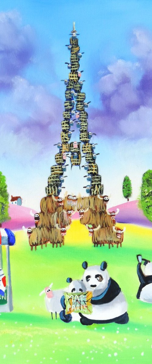 The Eiffel tower made of cows and sheep by Gordon Bruce