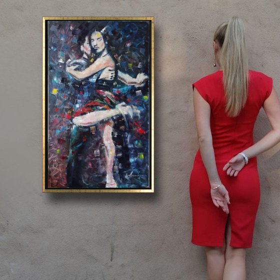 DYNAMIC TANGO IN COLOR AND CONTRAST Impressionist Oil Painting on Panel