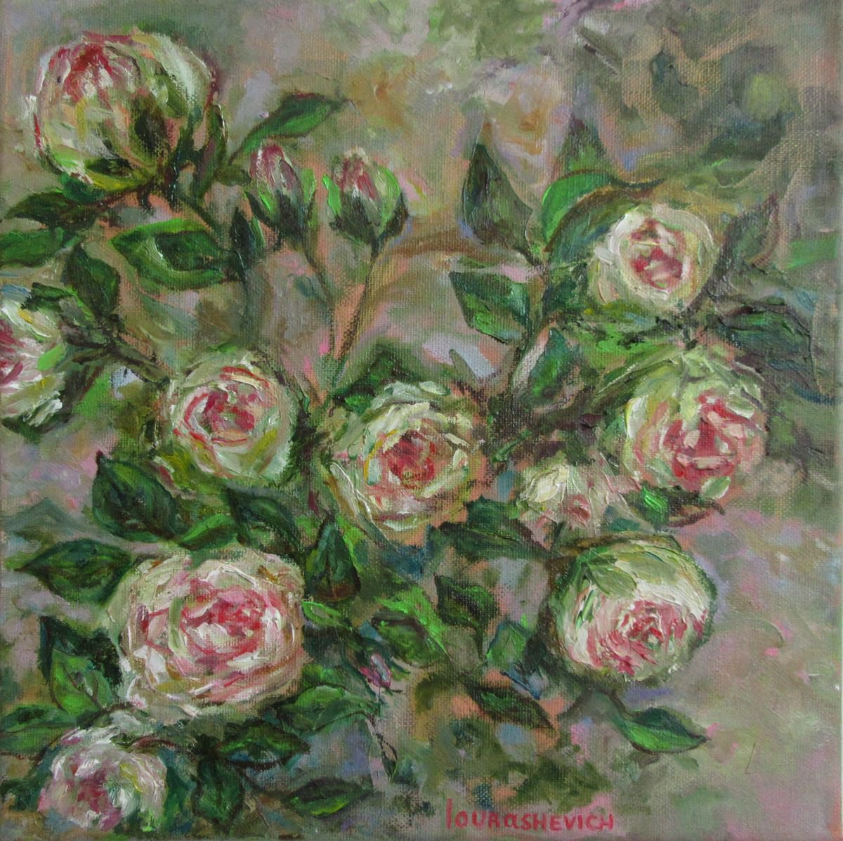 Original Oil Painting of White Roses Bush Romantic Impressionism Blooming flowers for your... by Katia Ricci