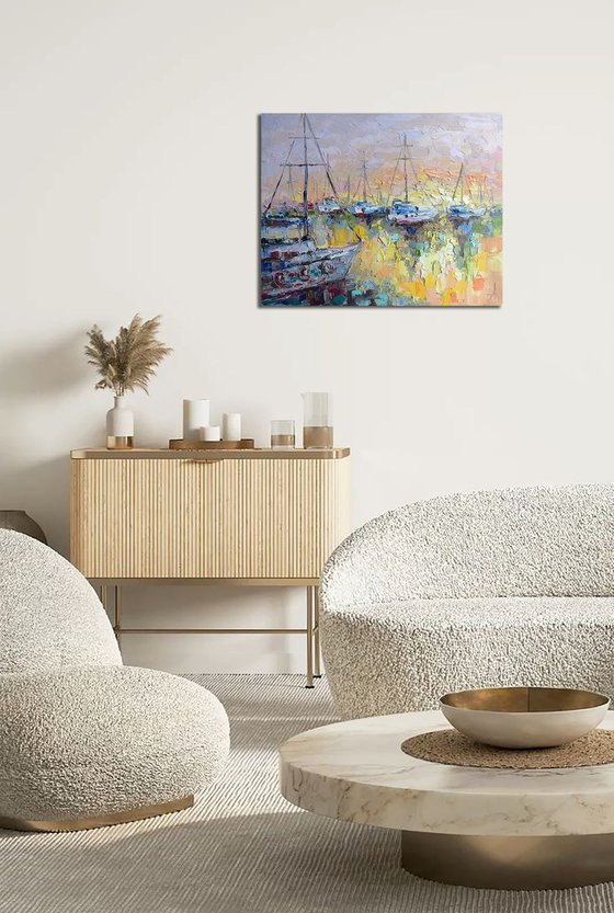 Quiet harbor at sunset