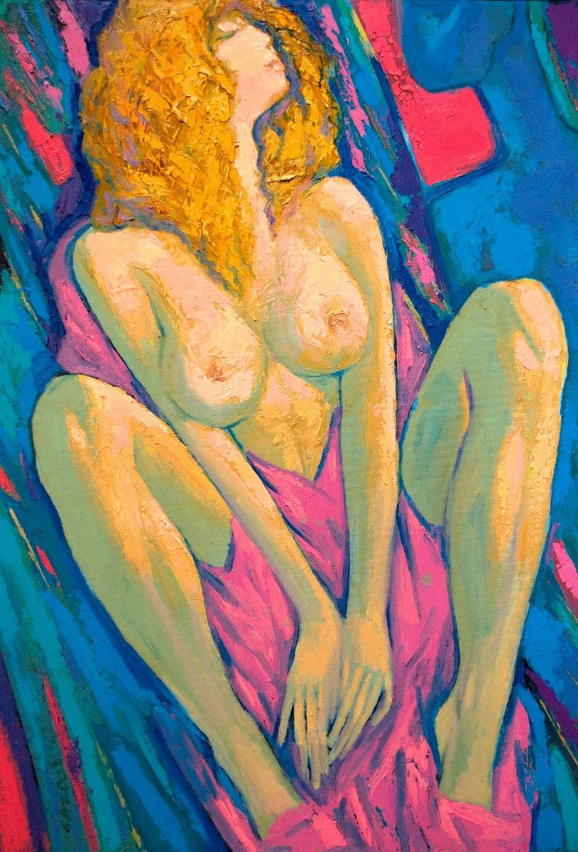 Expressive Portrait Oil Painting By Rumen Sazdov, 28 X 39", Snow-White, Original Artwork