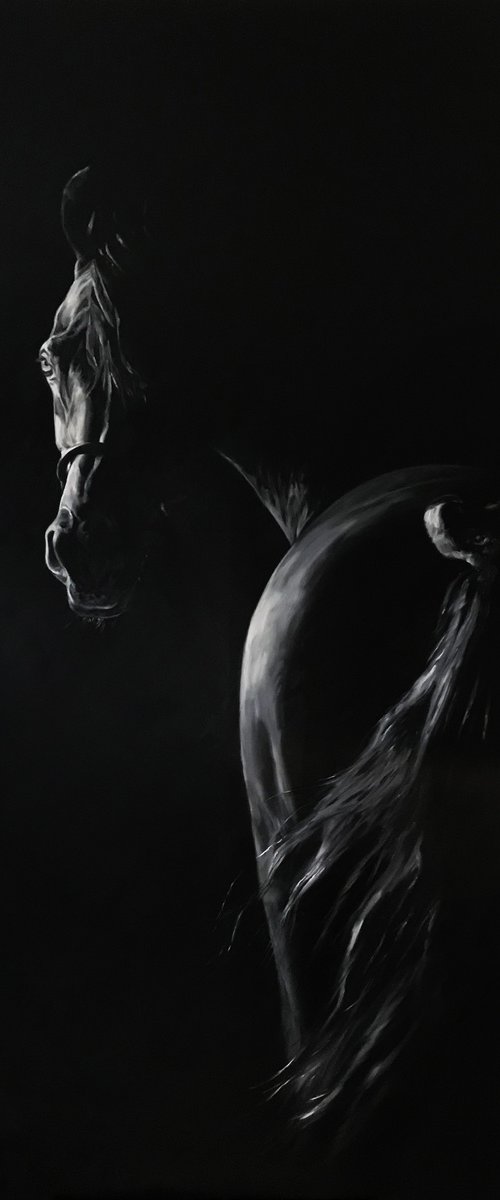 A huge oil painting with a horse "Mystery" 110 * 220 cm by Irina Ivlieva