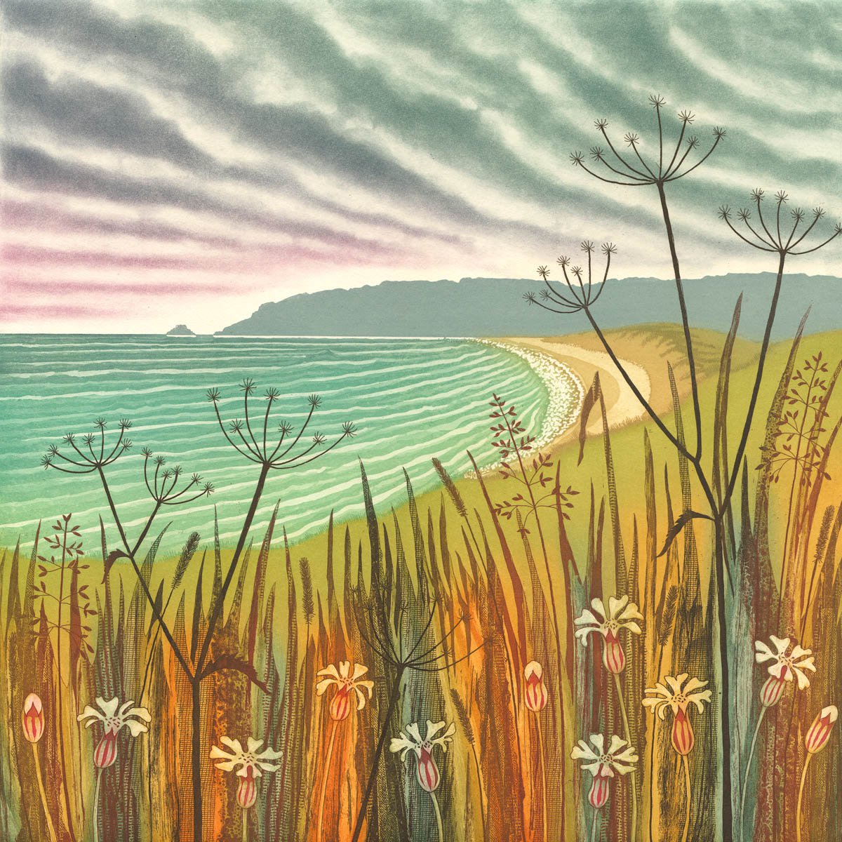 Illustrative Landscape Etchings & Engravings By Rebecca Vincent, 20 X 20", On The Right Path (Mounted), Original Artwork