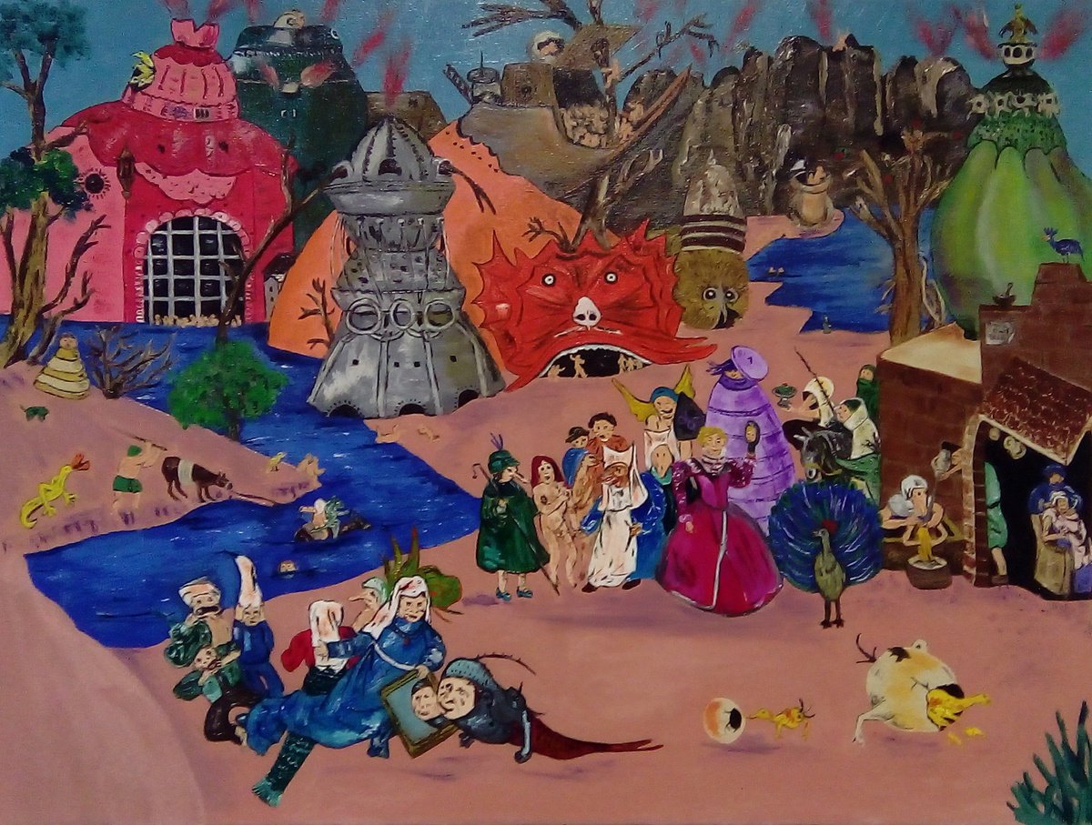 Naive Portrait Oil Painting By Corinne Hamer, 32 X 24, The Sin Of Pride (Superbia), Original Artwork