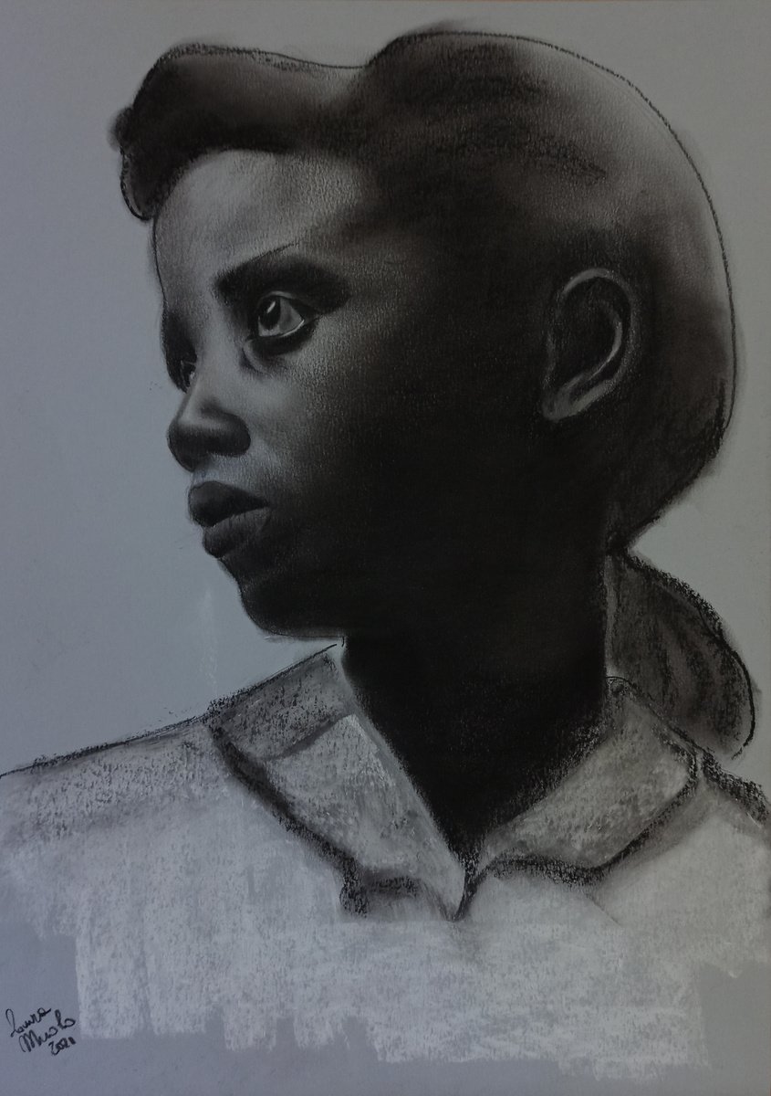 Photorealistic Portrait Charcoal Drawing By Laura Muolo, 11 X 17", Study- Portrait Charcoal-#1, Original Artwork