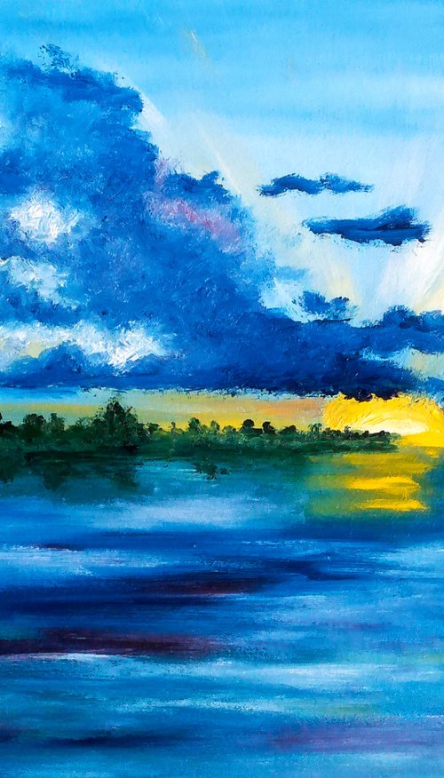 Ocean. Before the thunderstorm original oil painting by Halyna Kirichenko
