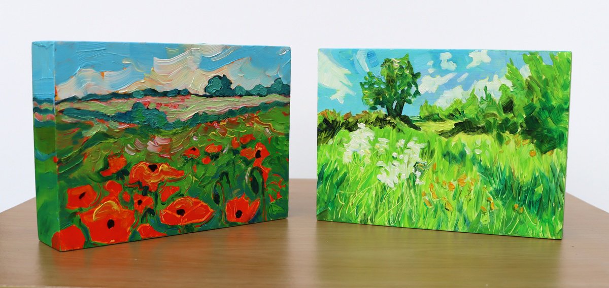 Spring Countryside X 2 By Mary Kemp, 7 X 5, Artwork For Sale On Artfinder