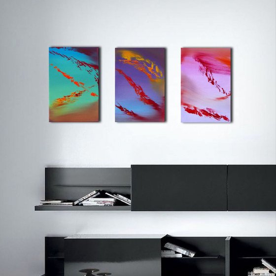 Renaissance,  Full Series  - Triptych n° 3 Paintings, Original abstract, oil on canvas