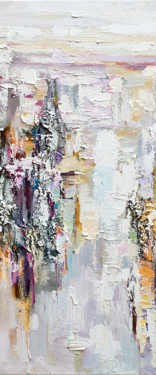 White Abstract Painting - 90 x 90 cm - Original oil painting by Anastasiia Valiulina