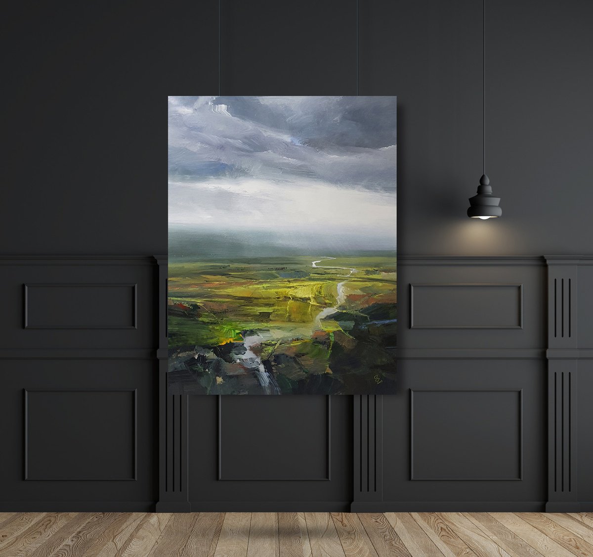 Abstract Landscape Acrylic Painting By Ivan Grozdanovski, 26 X 33, The Green Valley - 6, Original Artwork