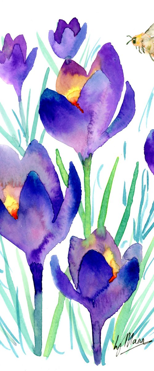 Crocus and Honey Bee by Lisa Mann