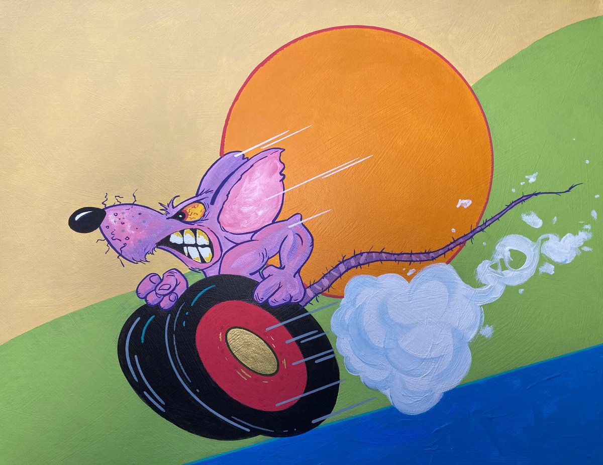 Cartoon Animal Acrylic Painting By Ben De Soto, 20 X 16, Rat Rod, Original Artwork