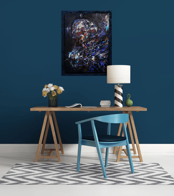 Metaphysical dark blue abstract angel by master artist OVIDIU KLOSKA