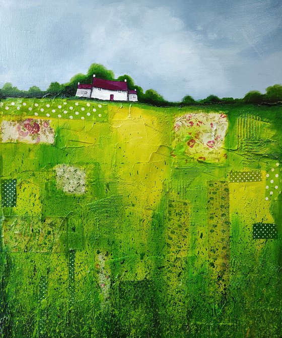 Green patchwork Field Textured Landscape