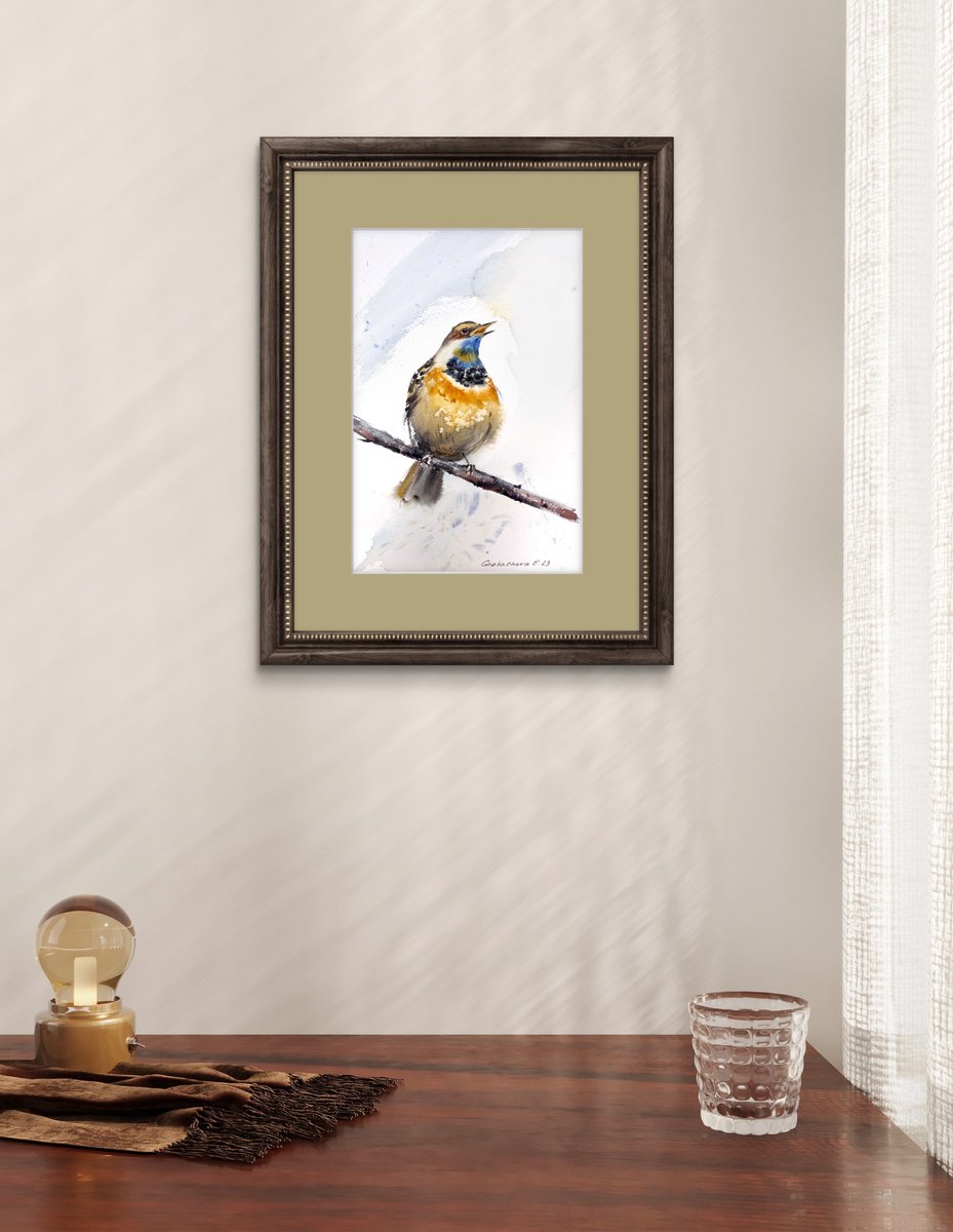 Impressionistic Animal Watercolour By Eugenia Gorbacheva, 8 X 12, Bird On A Branch, Original Artwork