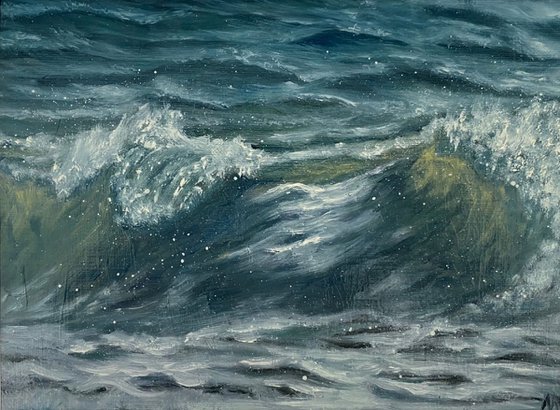 Wave Oil Painting #3 FRAMED