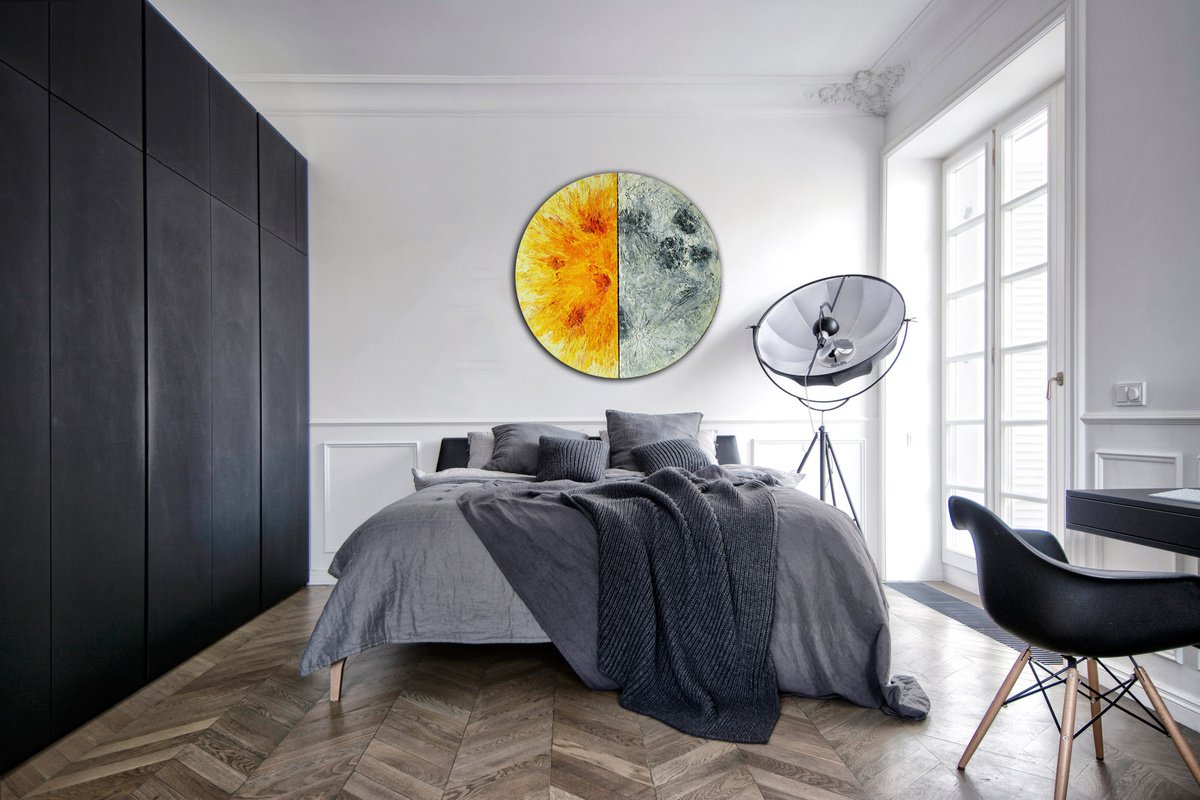 SUN MOON space round circle yellow orange by Anna Bo