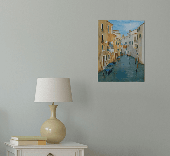 Boats moored off the Grand Canal, Venice