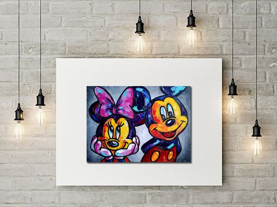 Mickey Mouse in love - oil painting, for children, gift for child, cartoon, cartoon character, for children's rooms, for lovers, for love