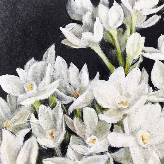 Oil painting with flowers "Daffodils" 30*30 cm
