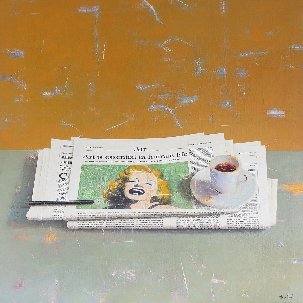 Illustrative Portrait Oil Painting By Tomasa Martin, 28 X 28", News Marilyn, Original Artwork