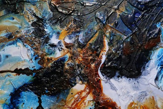 Melted Rust 150cm x 150cm Blue Black Rust Textured Abstract Art