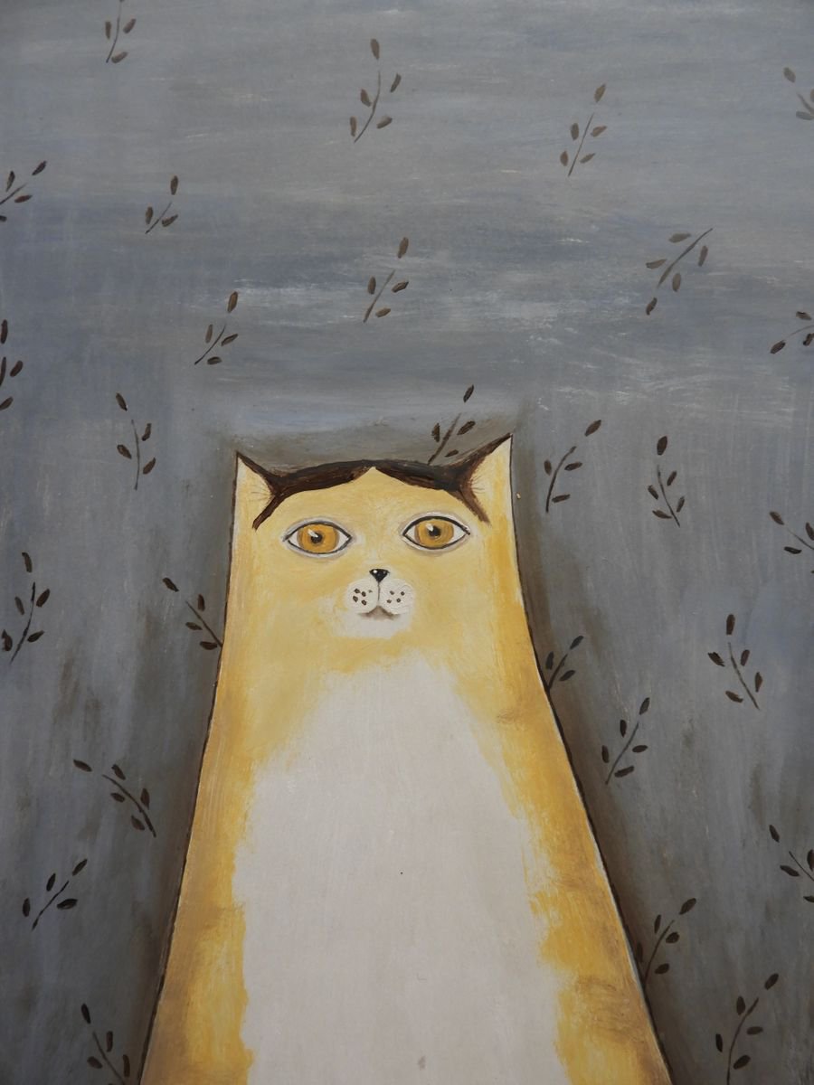 The freaky cat between plants - oil on paper by Silvia Beneforti