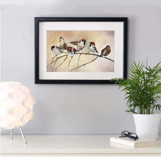 Battle the Sparrows - sparrow  bird  watercolor sparrows