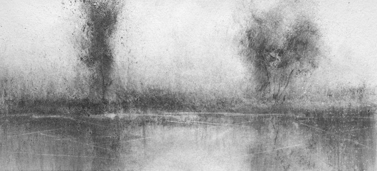 Impressionistic Landscape Charcoal Drawing By Colin Slater, 13 X 8, Charcoal Study #35, Original Artwork