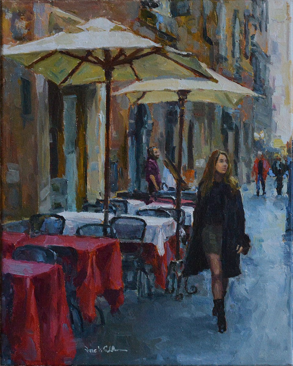 City and white umbrellas by Vachagan Manukyan