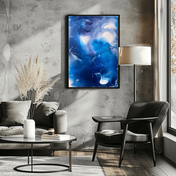 Deep Blue Silver Abstract