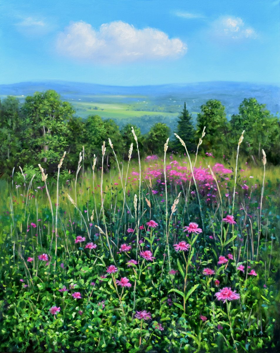 Impressionistic Landscape Oil Painting By Yulia Nikonova, 24 X 30", Mountain Meadow, Original Artwork