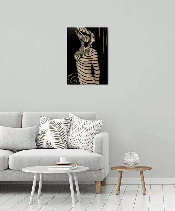 Black and white - oil painting-portrait-nude-erotic-woman
