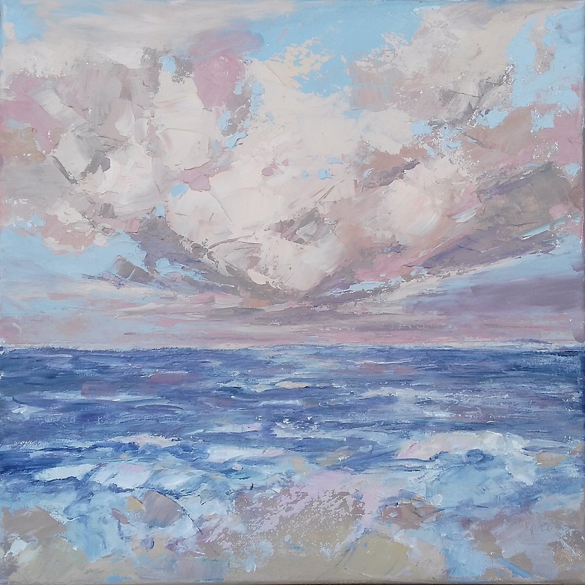 Expressive Oil Painting , Sea Imprints Iii By Emilia Milcheva, 16 X 16, Artwork For Sale On Artfinder