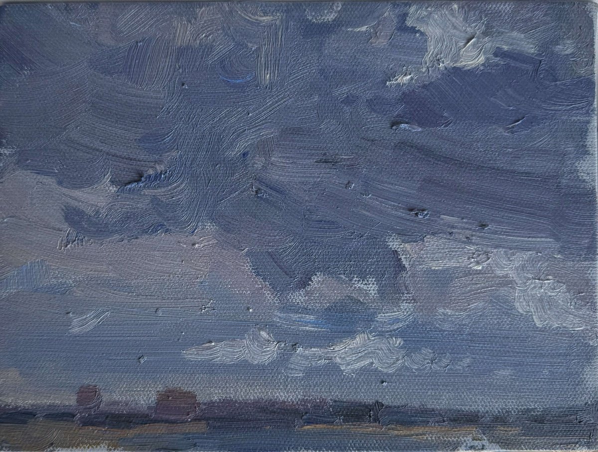 Impressionistic Landscape Oil Painting By Nataliia Nosyk, 8 X 6", Twilight Blues, Original Artwork