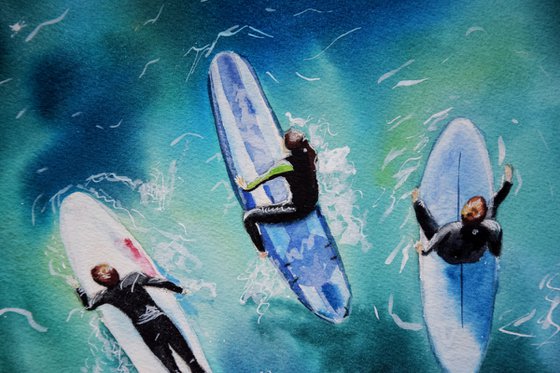 Surf Watercolour Painting, Surfing Sea Ocean Art Original, Boho Summer Wall Art, Gift for Surfer