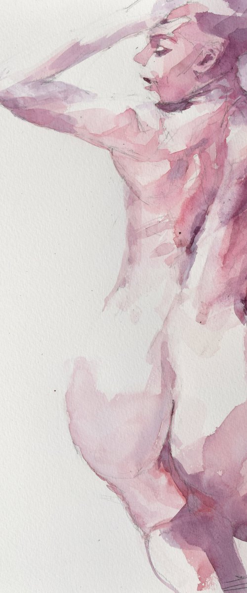 Nude in pink  (back) by Goran Žigolić Watercolors