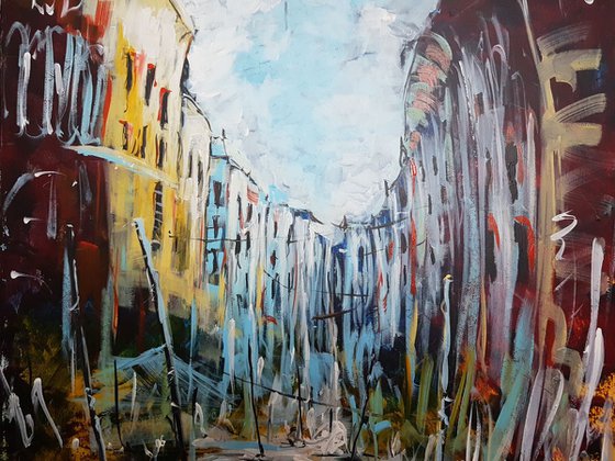 N22 City view Large colourful acrylic on Canvas 70x100cm