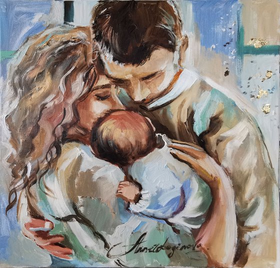 Family oil painting on canvas