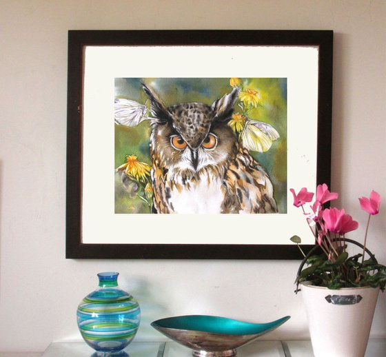 owl with butterflies
