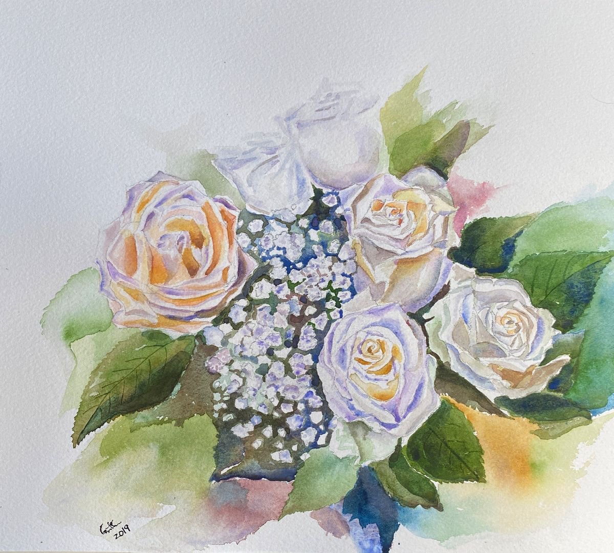 White Roses in watercolor by Geeta Yerra