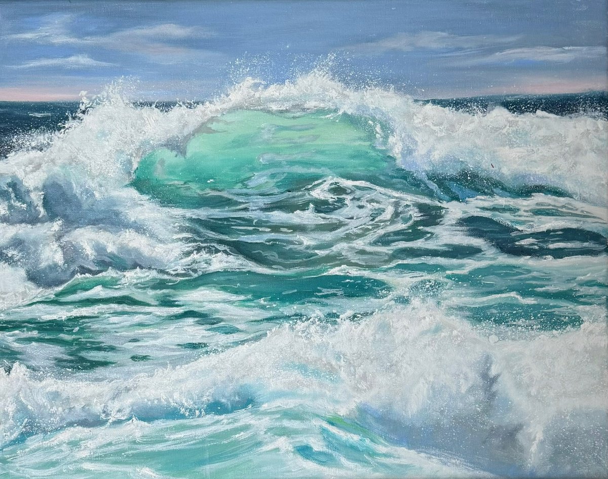 Photorealistic Landscape Oil Painting By Irina Ponna, 20 X 16, August Waves, Original Artwork
