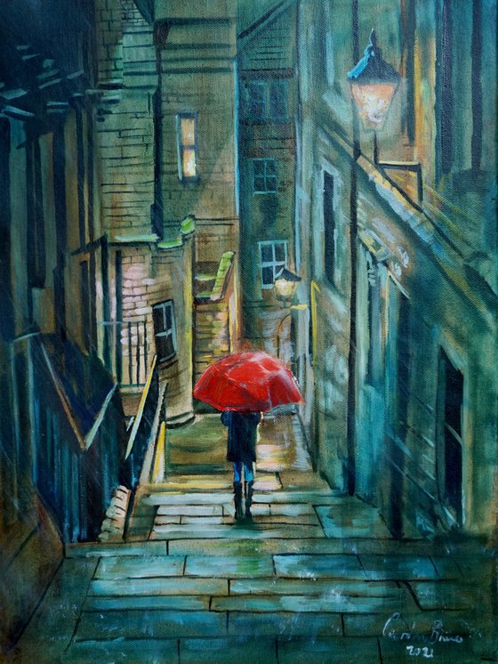 Rain and a red umbrella