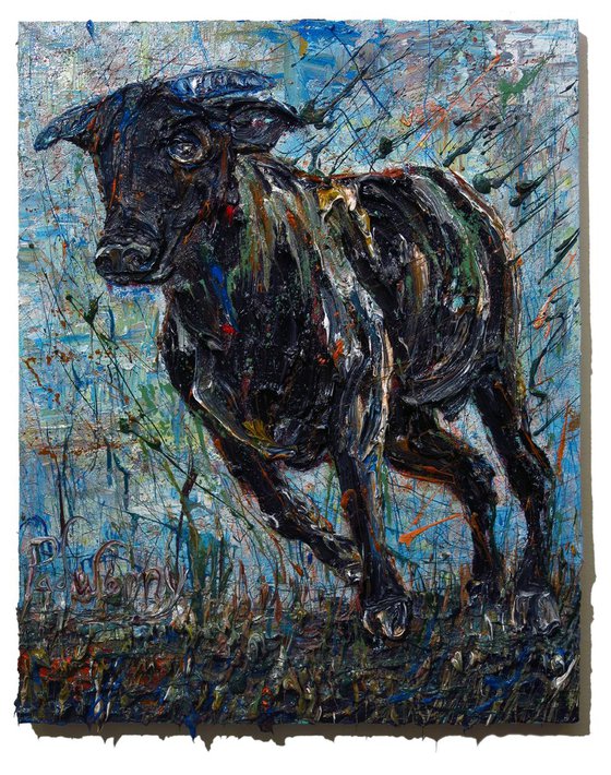 Original Oil Painting Bull Expressionism