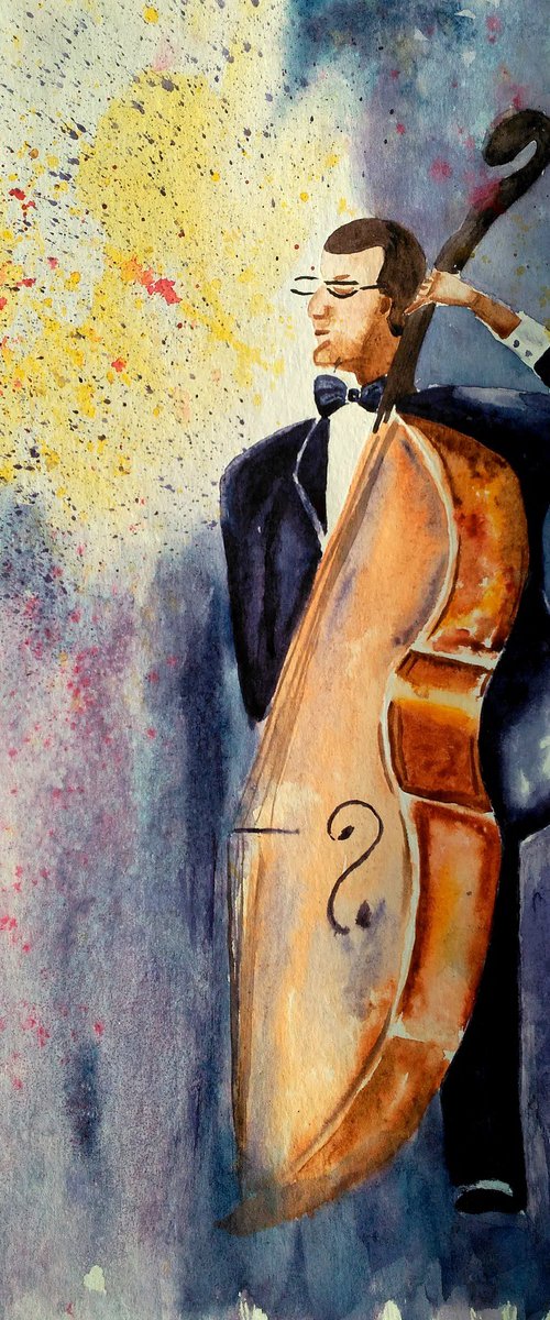 Jazz...Kontrabas Painting by Halyna Kirichenko