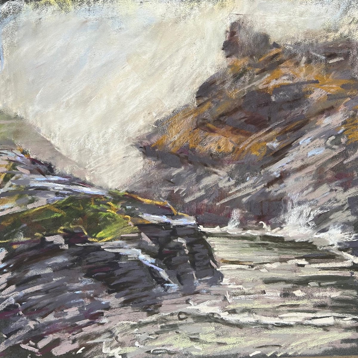 Expressive Landscape Pastel Drawing By Louise Gillard, 12 X 12", Boscastle Harbour Entrance, Original Artwork