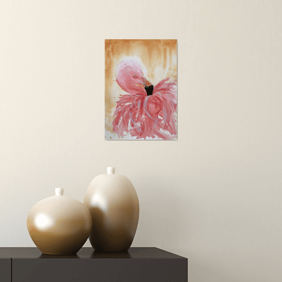 Flamingo II.  8x11" / FROM THE ANIMAL PORTRAITS SERIES / ORIGINAL WATERCOLOR PAINTING