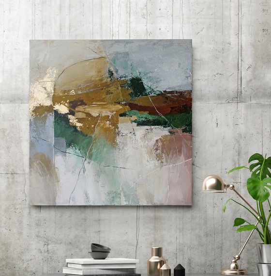"Iceland 2" Green brown gold abstract art