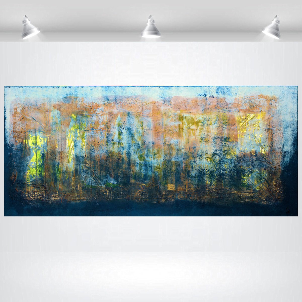 Abstract Acrylic Painting By Edelgard Schroer, 71 X 31, Golden View, Original Artwork